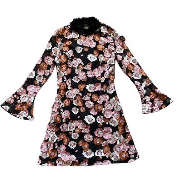 FRENCH CONNECTION Aliyah 3D Floral Lace Sheer Womens/Teen Dress Size 4 Fairy - Picture 1 of 11